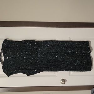 Express Sequin Short Sleeve Crew Neck Midi Dress | Emerald | XL